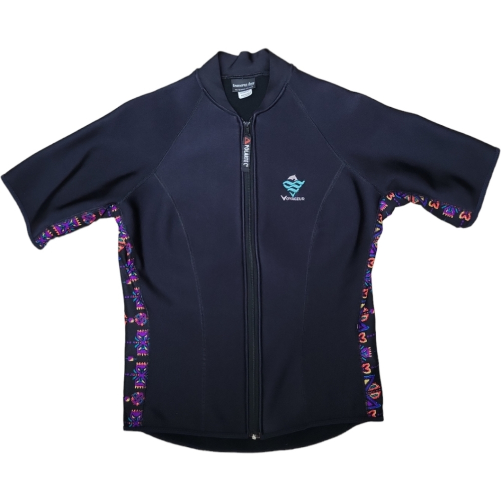 Sun Shirt Traverse Bay Full Zipper Voyageur Black Short Sleeve Sz Wm Med